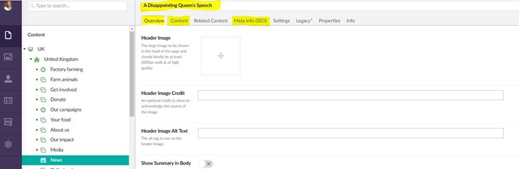 Screenshot of Umbraco adding titles to content blocks