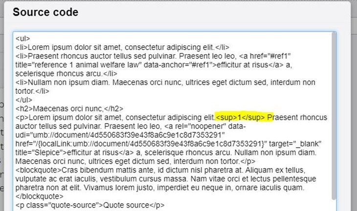 sup code in html
