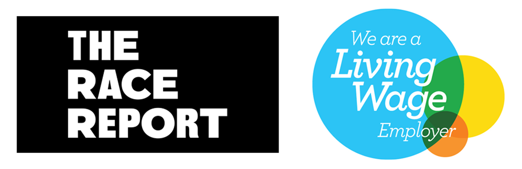 Living Wage, The Race Report and Small Business Charter logos